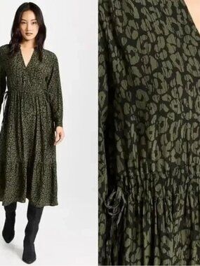 Rails Olive Batik Maple Cheetah Drawstring Midi Dress